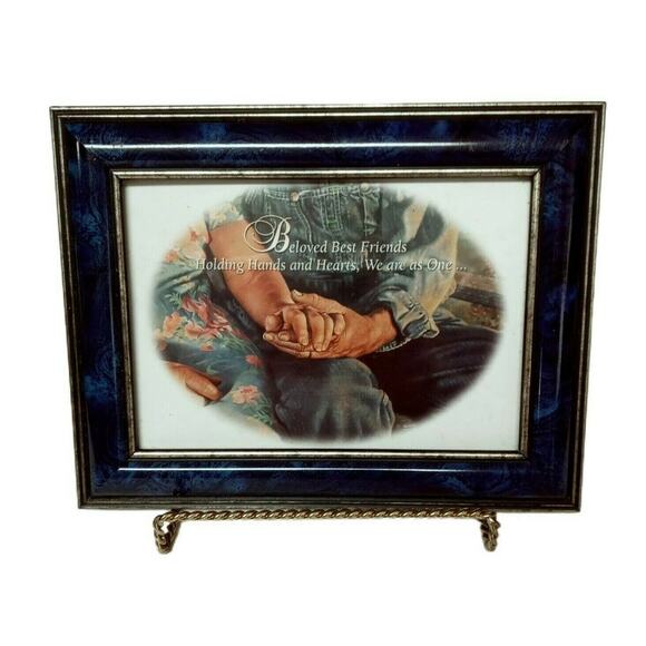 Farmer Couple Framed Print Love Inscription VTG Decor 💙 - Picture 2 of 9